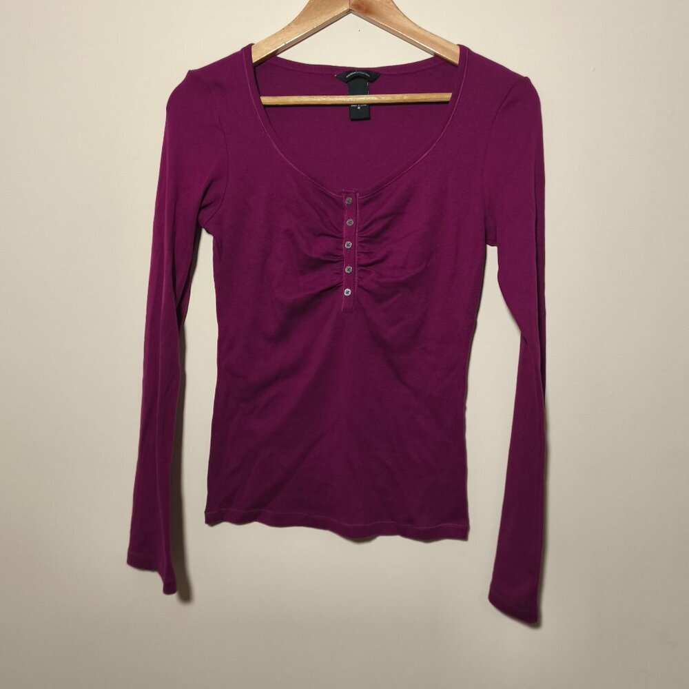 y2k Moda International Ruched Chest Henley Flared Sleeves sz M Magenta Bratz Fem